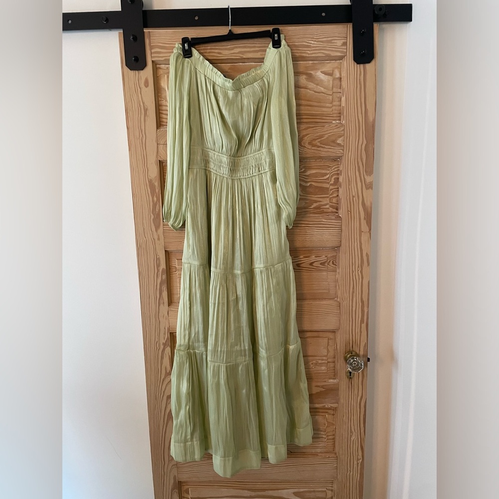 Anthropology Light Green Long Sleeve Tiered Maxi Dress - Women's